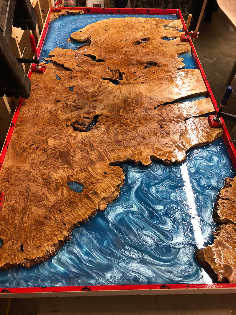 Maple Burl and Caribbean Blue River Table