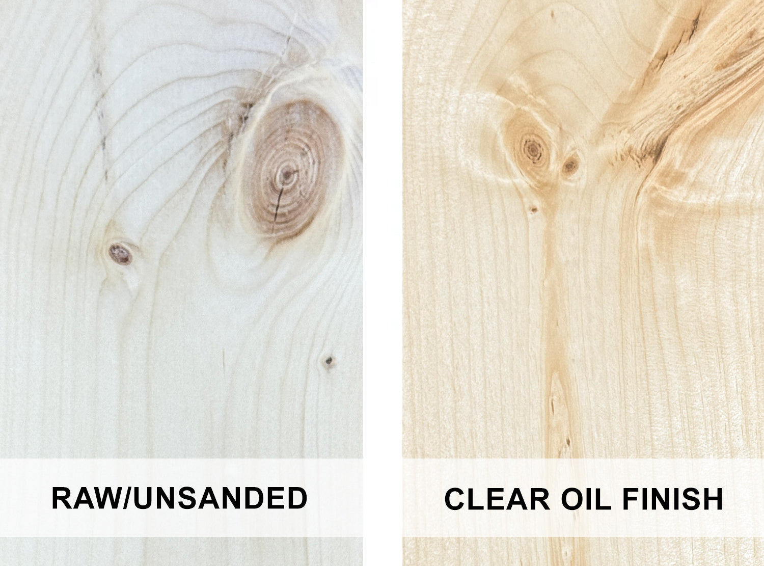 Pine - example of raw wood and with a clear oil finish