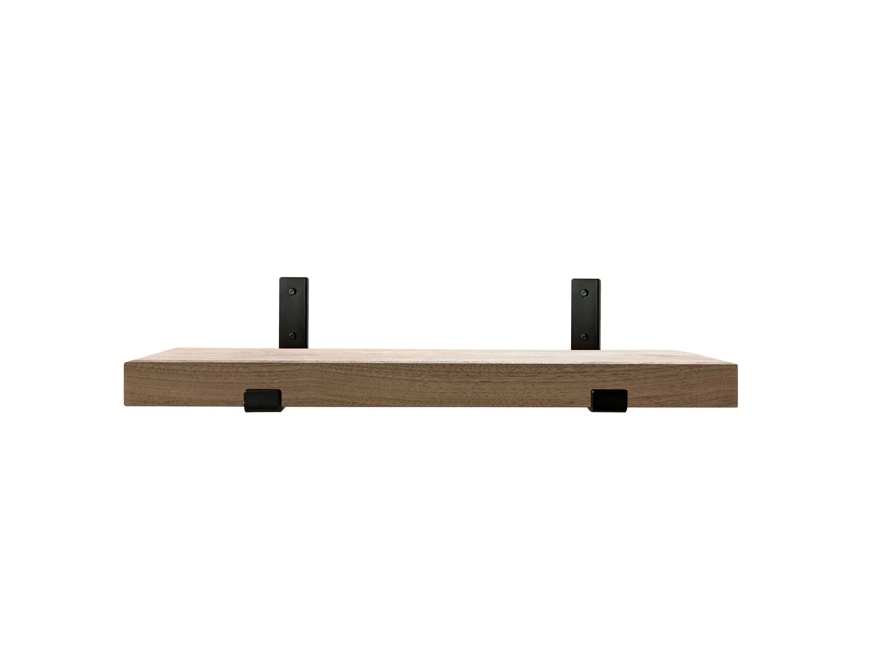 walnut shelf with black brackets